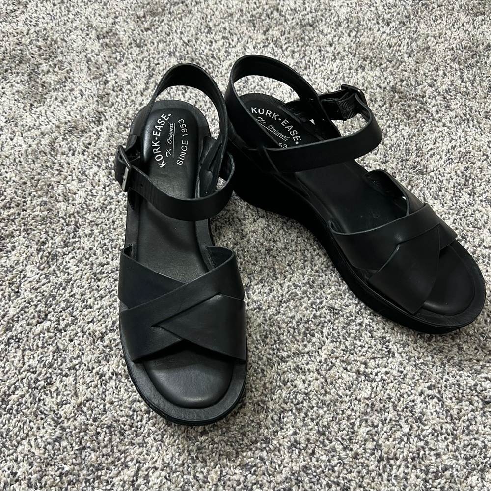 KORK-EASE Ava Wedge Suede Black Leather Sandal 11